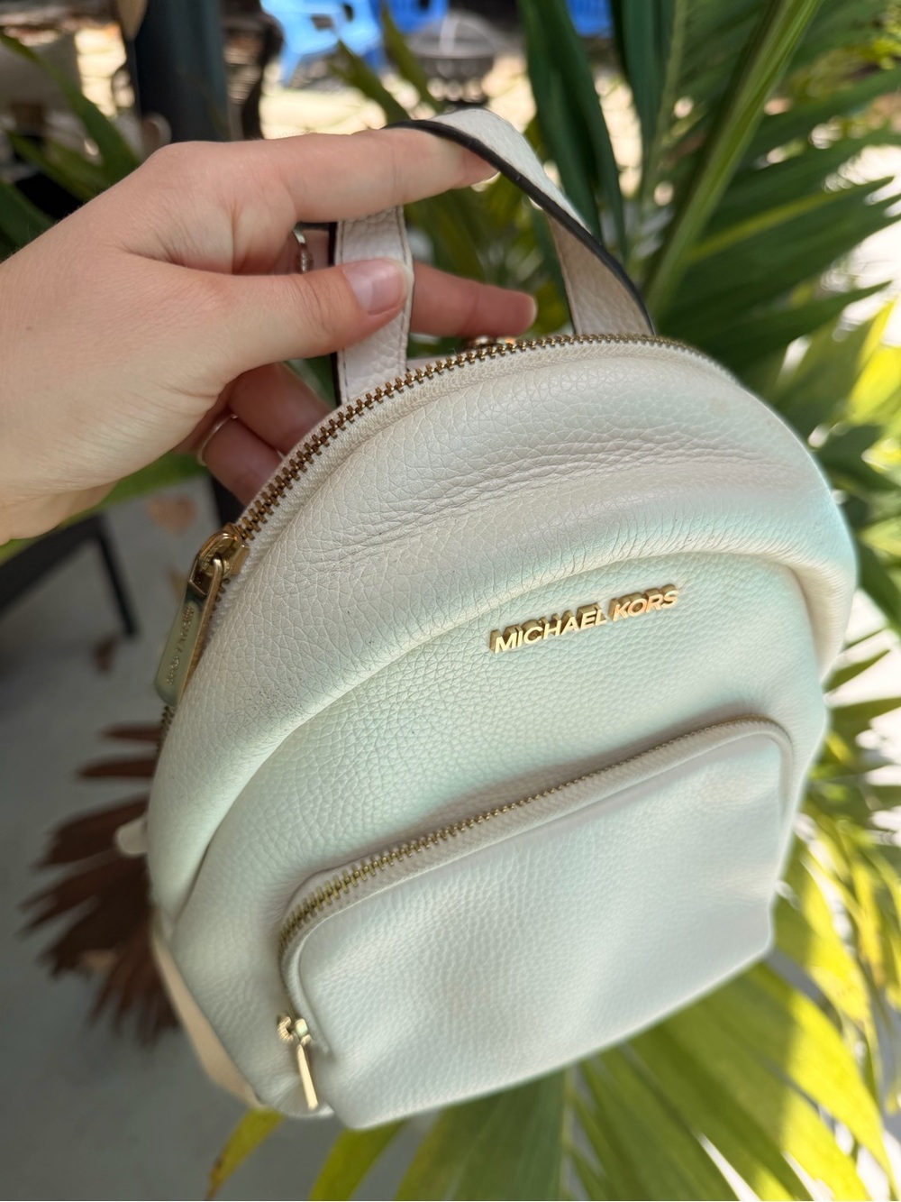 Michael Kors Ivory Pebbled Leather Mini Backpack with Gold Hardware - Picture 7 of 11
